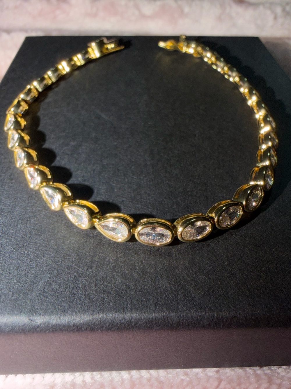 Gold Teardrop and Oval Triple ACZ Tennis Bracelet - Women Jewelry